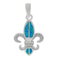 Blue Fire Opal Fleur de Lis Sterling Pendant - French Lily